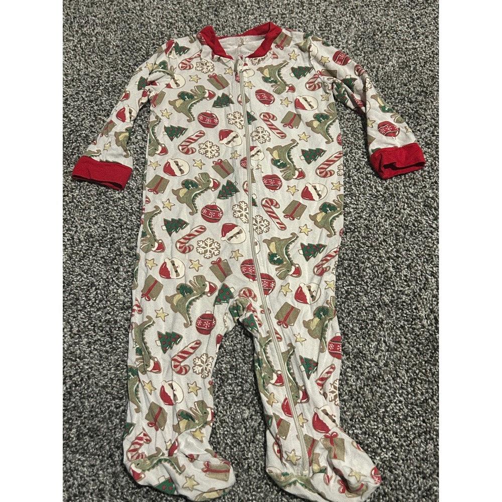K51 Milkberry Dinosaur Santa bamboo Christmas Footed Pajamas sleeper 6-9M